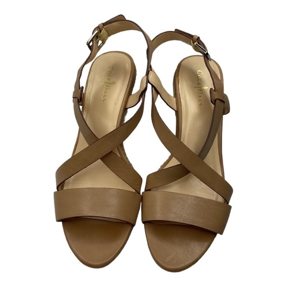 Cole Haan Women’s Tan Taylor Leather Open Toe Espadrille Wedge Shoes Size 6.5B